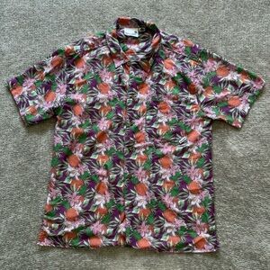 Boardies Hawaiian Pineapple Floral Button Up Shirt Purple Green Size M